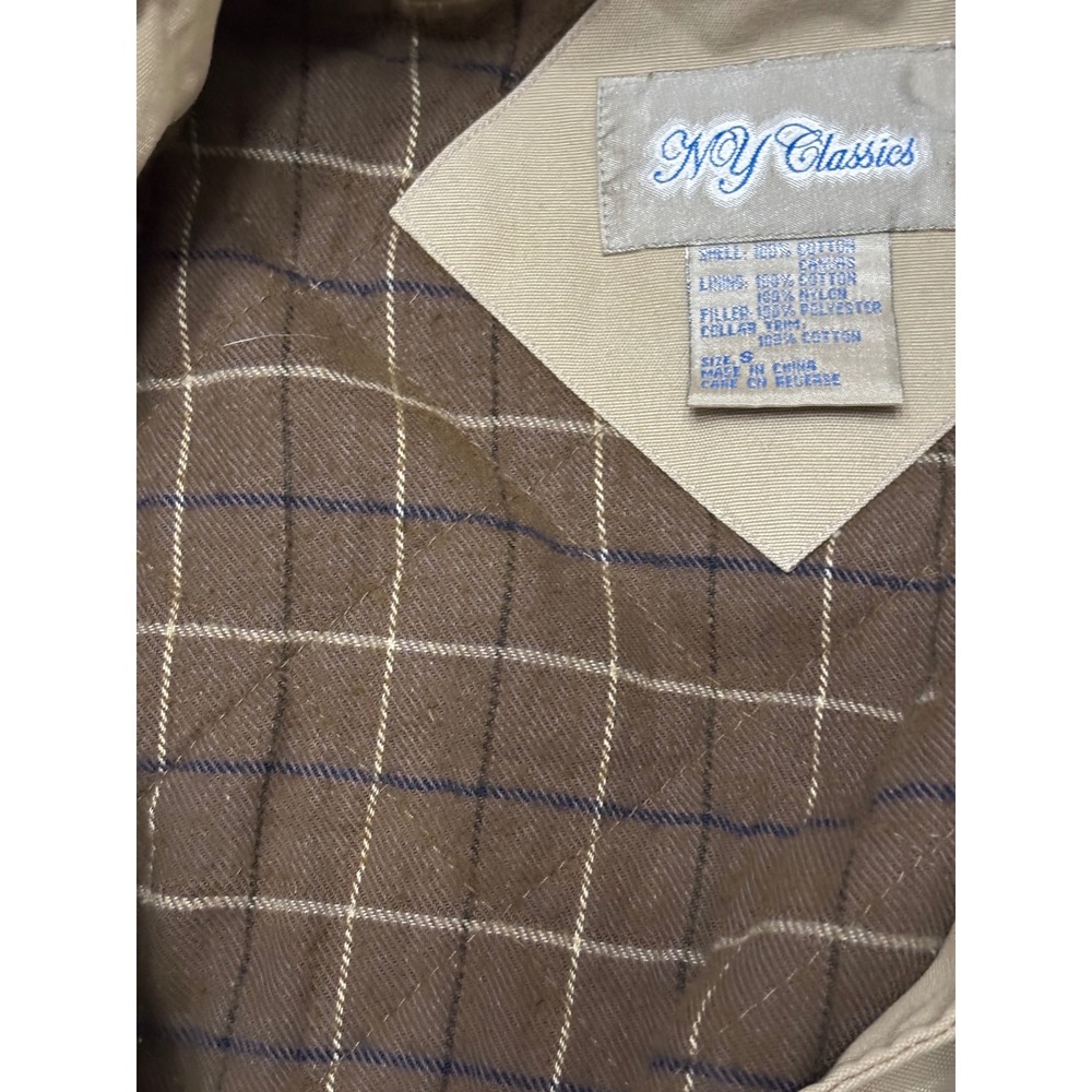 NY Classics Mens Tan Cotton Canvas Barn Jacket Corduroy Collar Plaid Lined Small - Picture 8 of 9